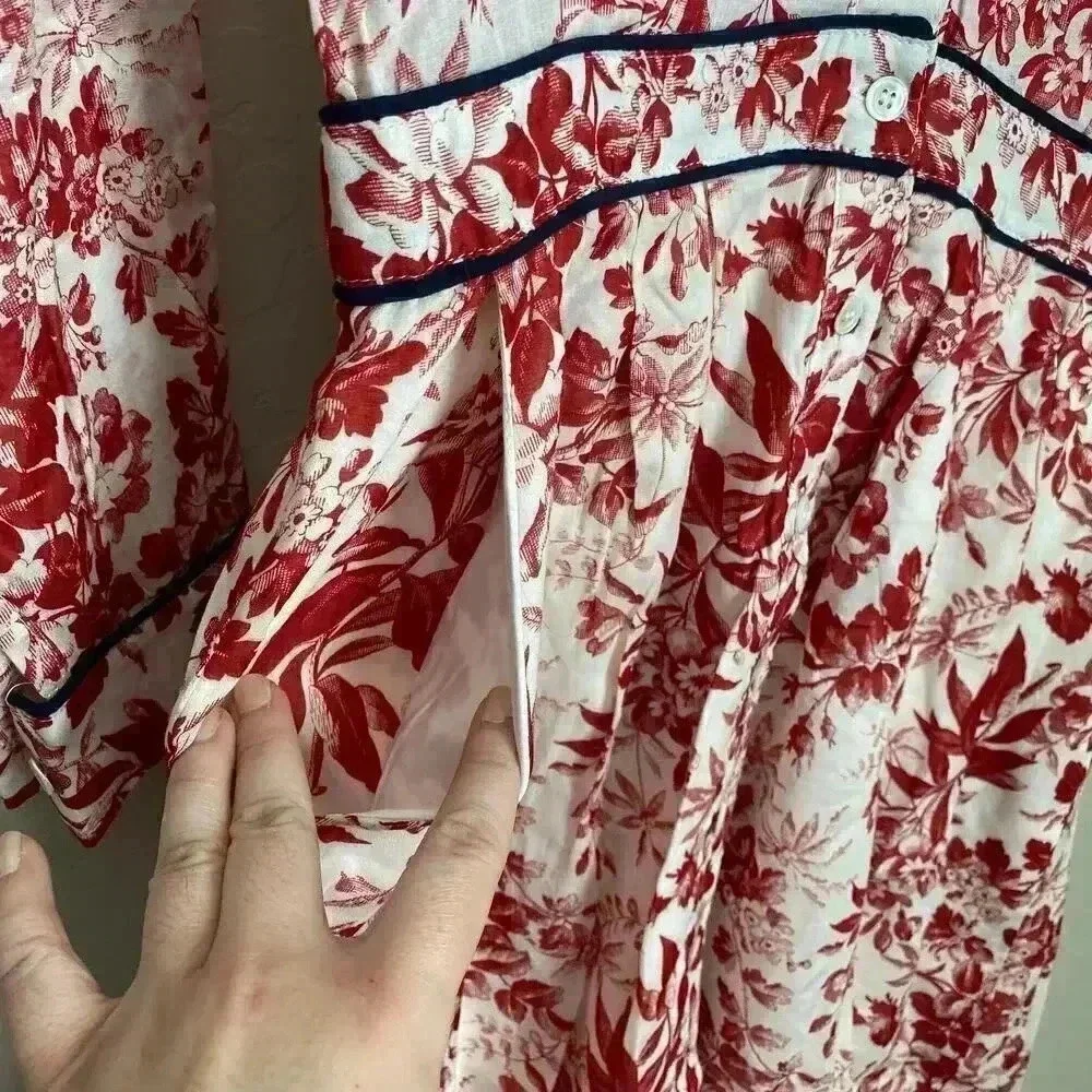 FRNCH Floral Print V-Neck Dress Red Size Small‎